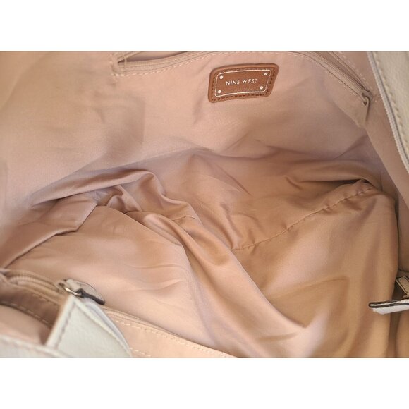 Nine West White Double handle Tote Cream Buckle Accents Pebbled Vegan Leather - Picture 9 of 15